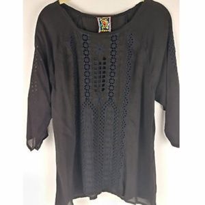 Johnny Was JW Womens Sheer Embroidered Sheer 3/4 S